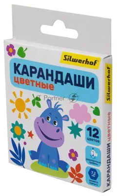 Карандаши цветные Silwerhof Mini Веселые друзья 2.65мм, шестигранный профиль, дерево, ассорти, 12 цветов, коробка с европодвесом