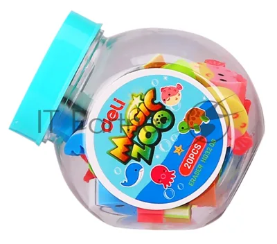 Набор ластиков Deli EH03206 Magic Zoo, ассорти, пластиковая туба (20шт)
