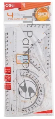 Набор линеек Deli Pioneer EG00412, пластик, прозрачный, в комплекте: линейка 20 см/треугольник 2 шт/транспортир, европодвес