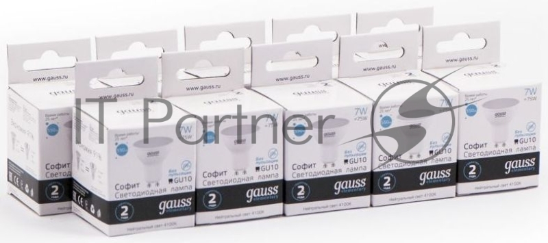 Лампа светодиодная Gauss Elementary MR16 7Вт цок.: GU10 спот 220B 4100K св. свеч. бел. нейт. MR16 (упак.: 10 шт) (13627)