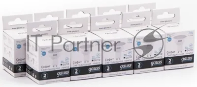 Лампа светодиодная Gauss Elementary MR16 7Вт цок.: GU10 спот 220B 4100K св. свеч. бел. нейт. MR16 (упак.: 10 шт) (13627)