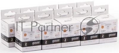 Лампа светодиодная Gauss Elementary MR16 7Вт цок.: GU5.3 спот 220B 3000K св. свеч. бел. теп. MR16 (упак.: 10 шт) (13517)