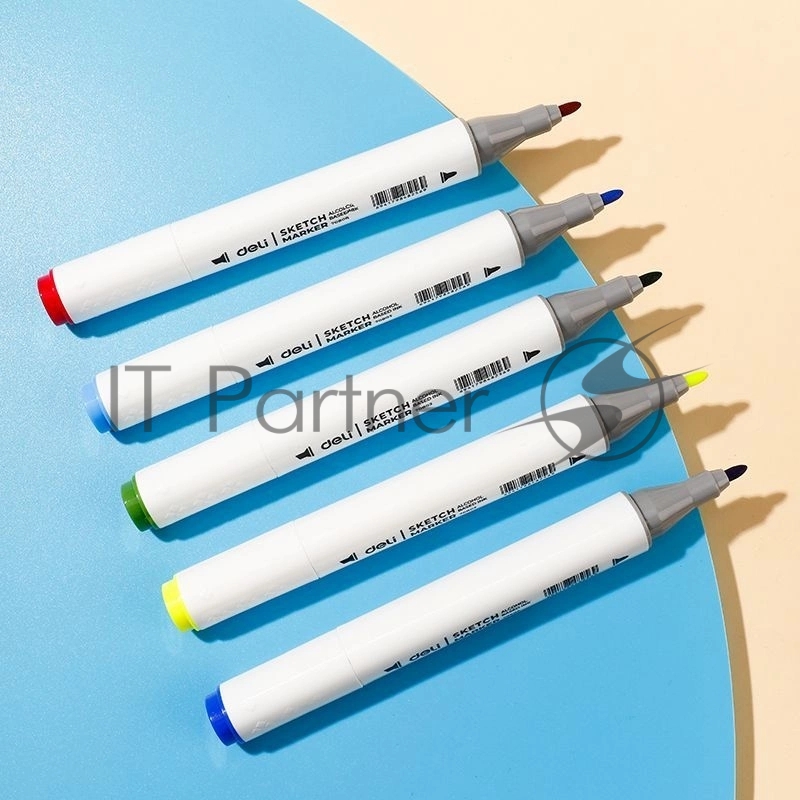 Набор маркеров для скетчинга Deli E70803-80 Color Emotion 11 мм, 150 мм, трехгранный корпус, двойной пишущий наконечник, 1-7 мм, 80 цветов, ассорти, пластиковая коробка (80 шт.)