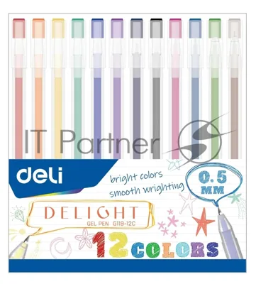 Набор ручек гелевых Deli Delight EG119-12C, ассорти чернила (12шт)