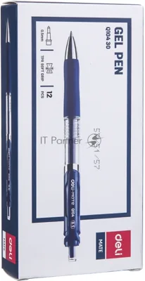 Набор ручек гелевых Deli Mate EQ10430-P автоматическая, прозрачный/синий, d=0.5мм, синие чернила, коробка картонная (12шт)
