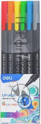 Набор ручек капиллярных Deli Linkus (EQ900-06), d=0.45мм, ассорти чернила, игловидный пишущий наконечник, линия 0.45мм, 6 цветов
