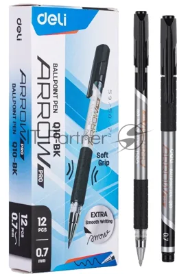 Набор ручек шариковых Deli Arrow EQ10-BK-P синий металлик/черный, черные чернила, коробка картонная (12шт) сменный стержень, линия 0.7мм, резиновая манжета