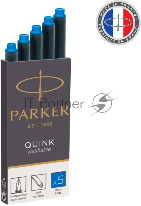 Картридж Parker Quink Z11 (CW1950383) синие чернила смывающиеся для ручек перьевых (5шт)