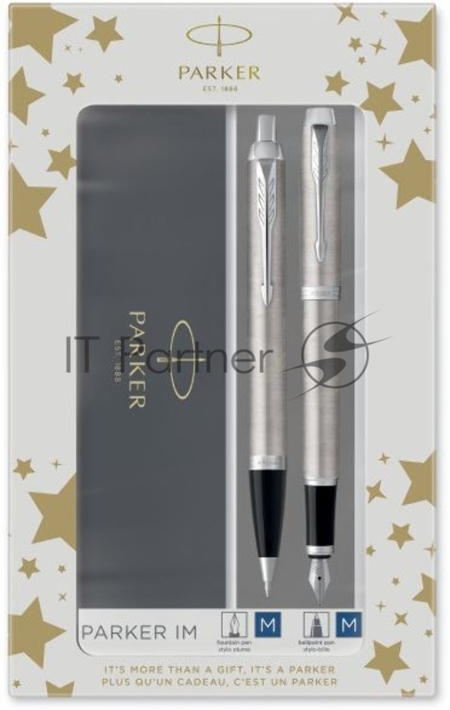 Набор ручек Parker IM Core FK221 (2183058) Stainless Steel CT M сталь нержавеющая, подарочная коробка, ручка перьевая, ручка шариковая