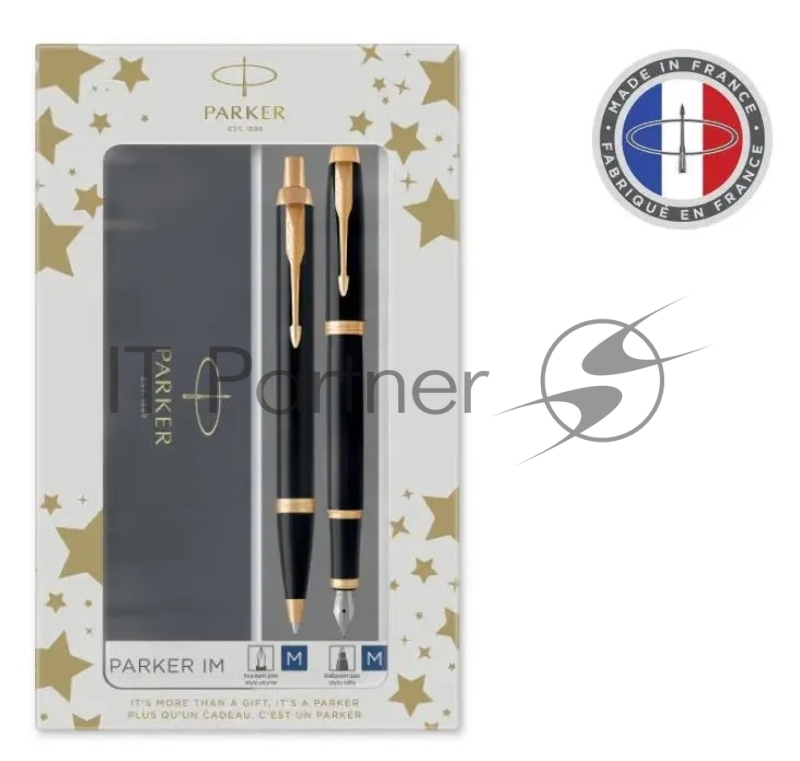 Набор ручек Parker IM Core FK221 CW2093216, Black GT, M, сталь нержавеющая, коробка подарочная, перьевая, ручка шариковая