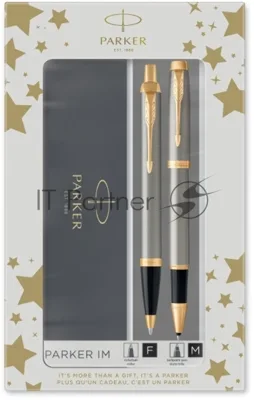 Набор ручек Parker IM Core TK223 (CW2093217) Brushed Metal GT, подарочная коробка, ручка роллер, ручка шариковая сменный стержень, 1 стержень, круглая