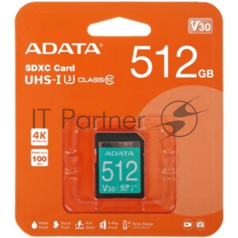 Флеш карта SD 512Gb ADATA SDXC Class 10 UHS-I U3 V30S 100/85 MB/s (ASDX512GUI3V30S-R)