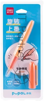 Ручка перьевая Deli Pupal SF321ORANGE, оранжевый, EF, синие чернила, блистер, резиновая манжета, стираемая
