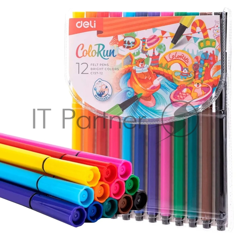 Фломастеры Deli EC157-12 12 цветов, пакет с европодвесом
