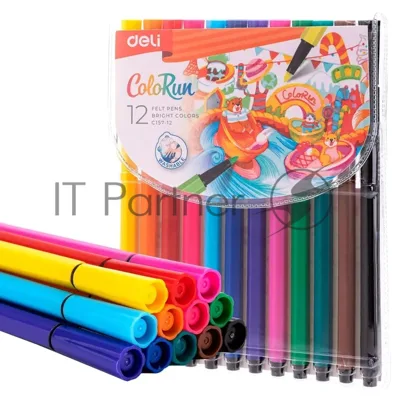 Фломастеры Deli EC157-12 12 цветов, пакет с европодвесом