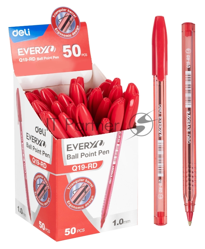 Ручка шариковая Deli EQ19-RD красный, d=1мм, красные чернила