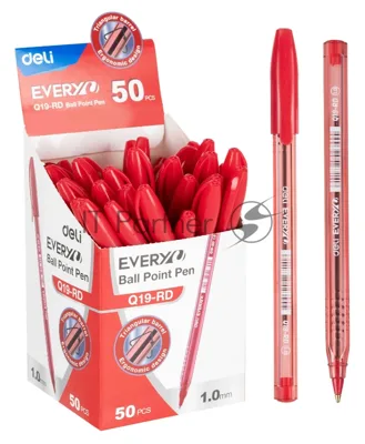 Ручка шариковая Deli EQ19-RD красный, d=1мм, красные чернила