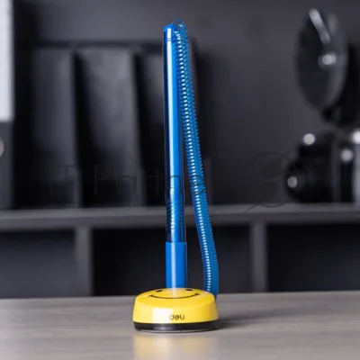 Ручка шариковая автоматическая Deli EQ50-BL синий/прозрачный, d=0.7мм, синие чернила, на подставке, резиновая манжета