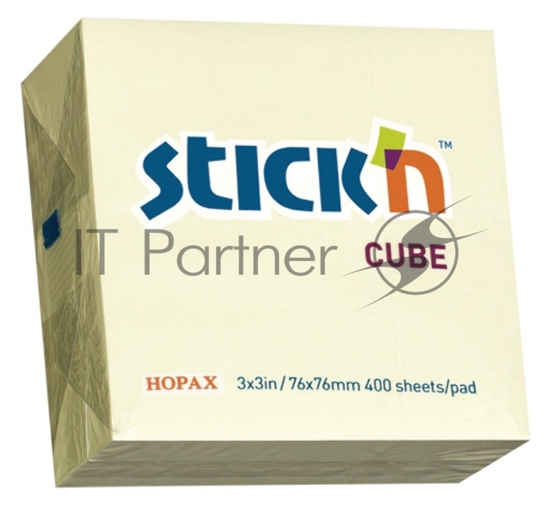 Блок самоклеящийся бумажный Stick`n 21072 76x76 мм, 400 листов, 70 г/м2, пастель, желтый