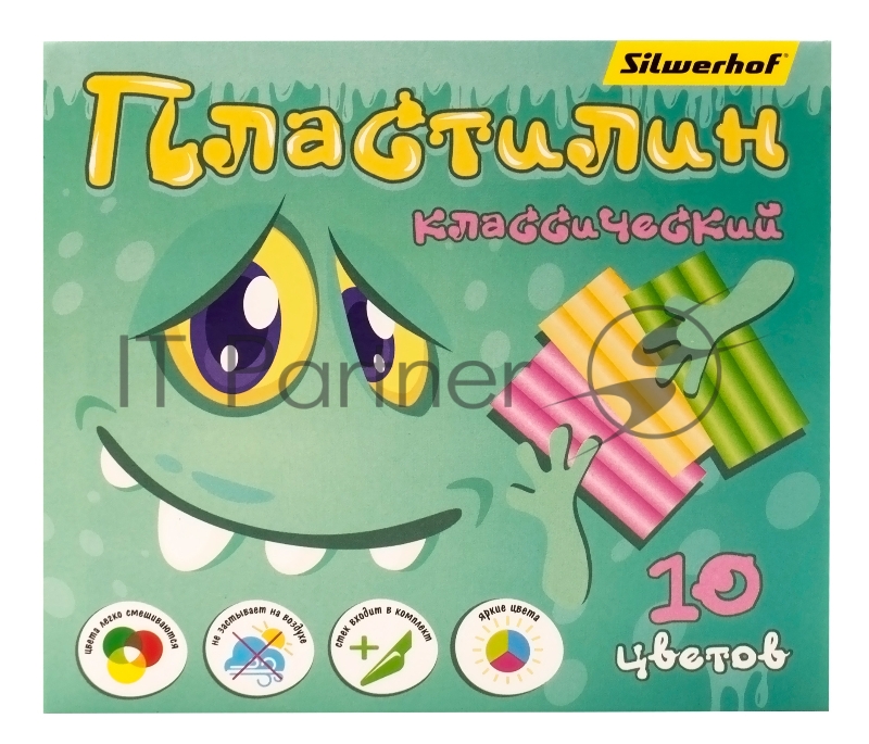 Пластилин Silwerhof Монстрики 10цв. 150гр. стек картон.кор.
