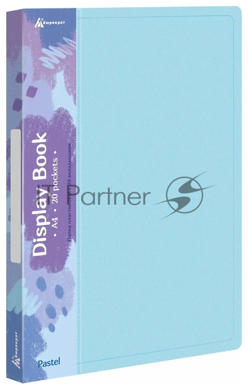 Папка с 20 прозрачными вкладками Бюрократ Pastel PAST20BLUE A4, пластик, 0.5мм, торцевой карман с бумажной вставкой, голубой