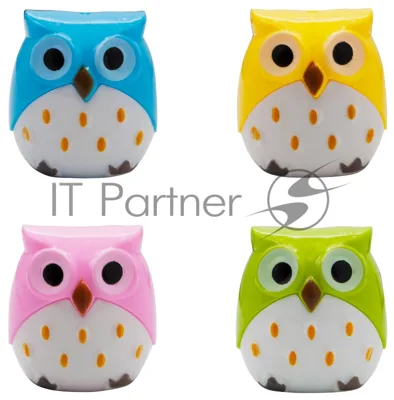 Точилка для карандашей ручная Silwerhof Owl Солнечная коллекция, 2 отверстия, пластик, ассорти, коробка