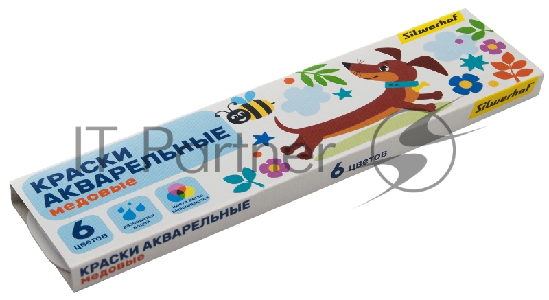 Краски акварельные Silwerhof 961139-06 Веселые друзья, медовые, 6 цветов, без кисти, картонная коробка