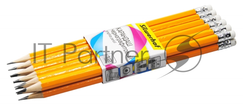 Карандаш чернографитный Silwerhof Basic 120636-00 2мм HB, шестигранный, дерево, картонная перетяжка, ластик