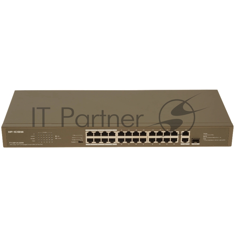 Коммутатор IP-COM F1126P-24-250W, 24×100 Мбит/с PoE + 1×1 Гбит/с + 1×1 Гбит/с Комбо (RJ45/SFP), неуправляемый