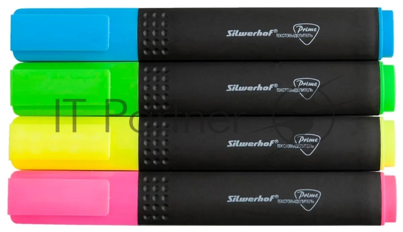 Набор текстовыделителей Silwerhof Prime+, скошенный пишущий наконечник, 1-4мм, 4 цвета, ассорти/голубой пакет с европодвесом (4шт.)