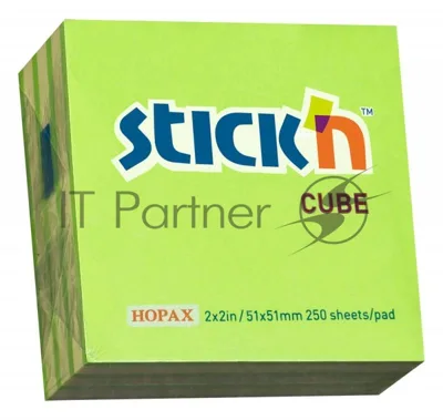 Блок самоклеящийся бумажный Stick`n 21339 51x51 мм, 250 листов, 70 г/м2, неон+пастель, зеленый 2 цвета в упаковке