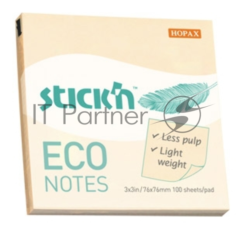 Блок самоклеящийся бумажный Stick`n ECO 21745 76x76 мм, 100 листов, 60 г/м2, пастель, желтый