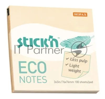 Блок самоклеящийся бумажный Stick`n ECO 21745 76x76 мм, 100 листов, 60 г/м2, пастель, желтый