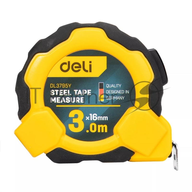 Рулетка Deli DL3795 3мx16мм, Автостоп, ударопрочный корпус, метрическая
