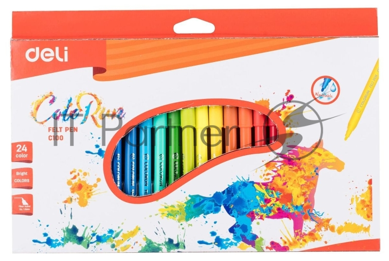 Фломастеры Deli EC10020 ColoRun, вентилируемый колпачок, 24 цвета, коробка с европодвесом