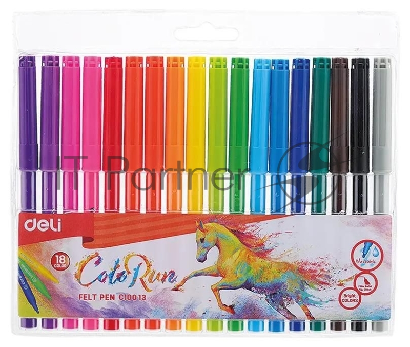 Фломастеры Deli EC10013 ColoRun, вентилируемый колпачок, 18 цветов, пакет с европодвесом