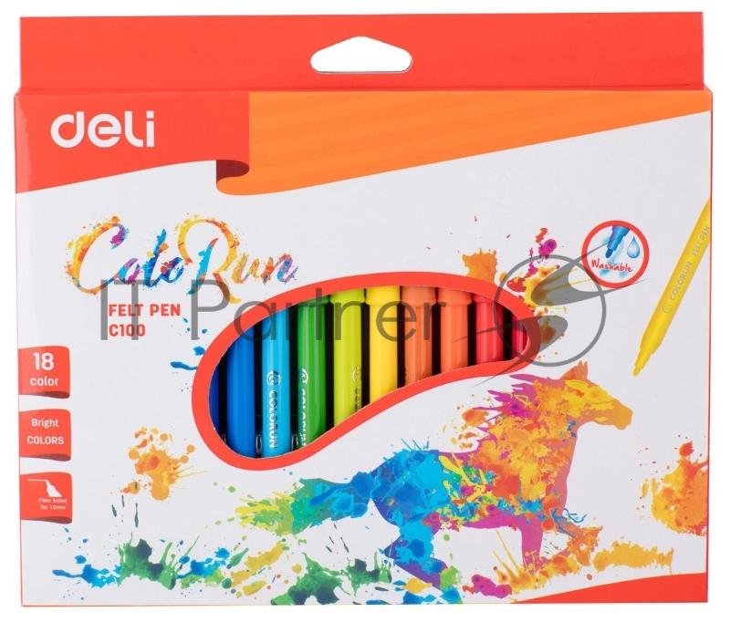 Фломастеры Deli EC10010 ColoRun, вентилируемый колпачок, 18 цветов, коробка с европодвесом