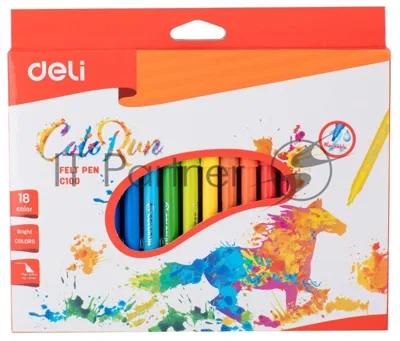 Фломастеры Deli EC10010 ColoRun, вентилируемый колпачок, 18 цветов, коробка с европодвесом