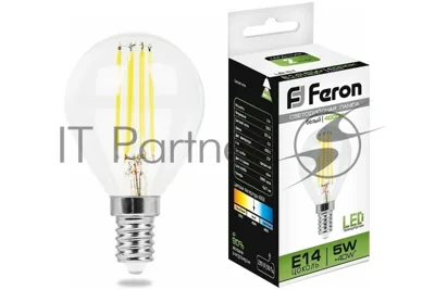 Лампа светодиодная Feron LB-61 (25579) 5 вт Е14 белый шар FILAMENT