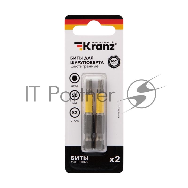 Бита шестигранная Kranz KR-92-0422-1 HEX4х50 мм для шуруповерта (уп.2шт)