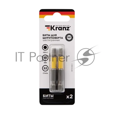 Бита шестигранная Kranz KR-92-0422-1 HEX4х50 мм для шуруповерта (уп.2шт)