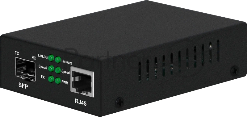Медиаконвертер Gigabit Ethernet, SFP 1000Мбит/c, RJ45 10/100/1000Мбит/c, поддержка LFP. Металлический корпус. БП DC12V(1A) в комплекте. Размеры (ШхВхГ): 70x25x95мм. Вес: 0,2кг. Рабочая температура: -10…+55°С. Совместим с шасси NS-MCB-14.