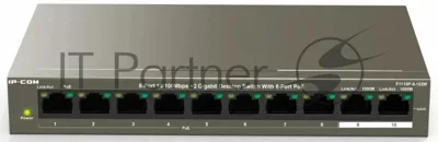 Коммутатор IP-COM F1110P-8-102W, 8×100 Мбит/с PoE + 2×1 Гбит/с, неуправляемый
