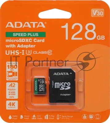 Флеш карта microSD ADATA 128Gb microSDXC Class 10 UHS-I U3 V30 A2 160/140 MB/s (SD адаптер)