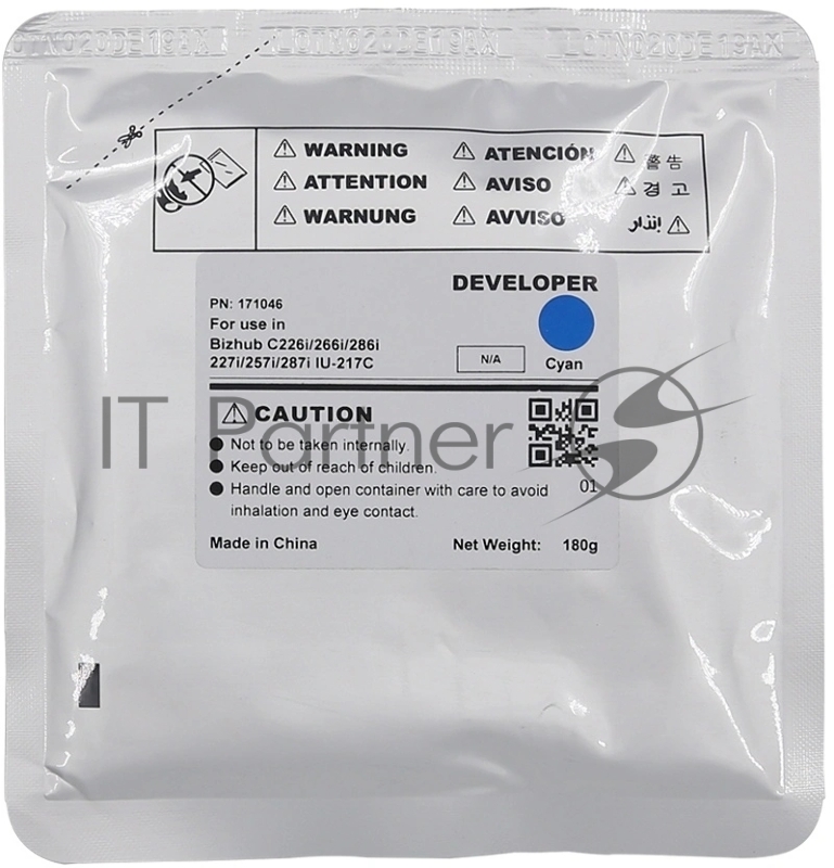 Девелопер CET IU-217C-Developer для KONICA MINOLTA Bizhub C227i/C257i/C287i Cyan, 180г, 90000 стр.