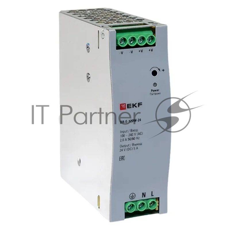 Блок питания на дин рейку EKF DR-E-120W-24 120 вт,Uвх ~ 220 В AC, Uвых - 24 В DC постоянного тока