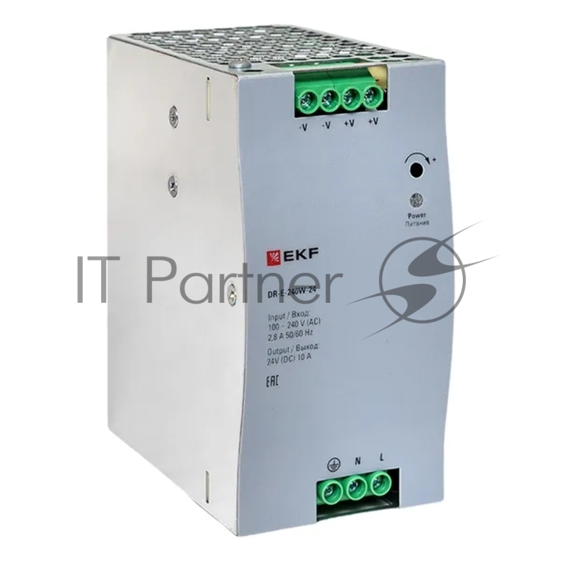 Блок питания на дин рейку EKF PROxima DR-E-240W-24 240 Вт,Uвх ~ 220 В AC, Uвых - 24 В DC постоянного тока