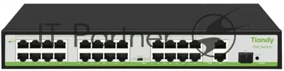 Коммутатор Tiandy TC-P3S027 Spec:H/2421/AT/260, 24×100 Мбит/с PoE + 2×1 Гбит/с Uplink + 1×1 Гбит/с SFP, неуправляемый