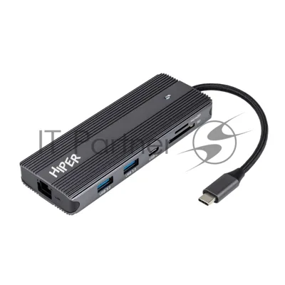 USB-концентратор HIPER HP-DS11-01, USB Type-C, USB Type-C/HDMI/USB-A/microSD/SD/DisplayPort/3.5мм/RJ45, USB