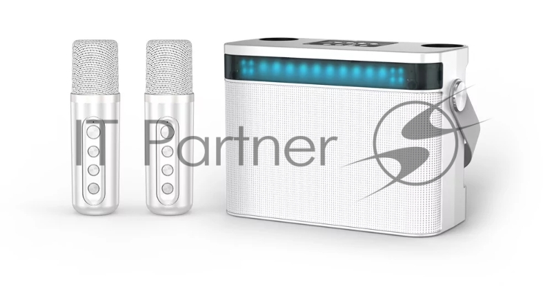 Переносная караоке система TRS2403 iconBIT K902W Колонка 10Вт, 2 микрофона Bluetooth, световые эффекты, аккумулятор в колонке 3000mAh и микрофонах, 22.3*9.6*15.7CM, белый